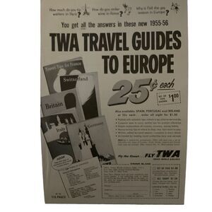 Vintage 1955 TWA Travel Guides to Europe Ad Advertisement